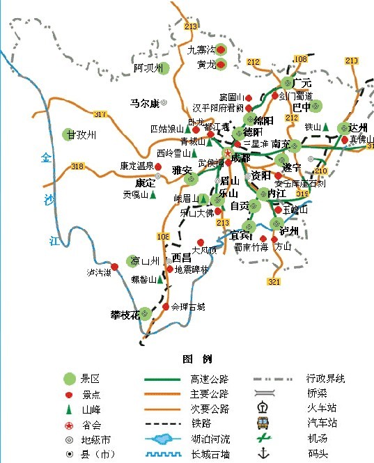 四川旅游地图展示--四川成都中国青年旅行社官网